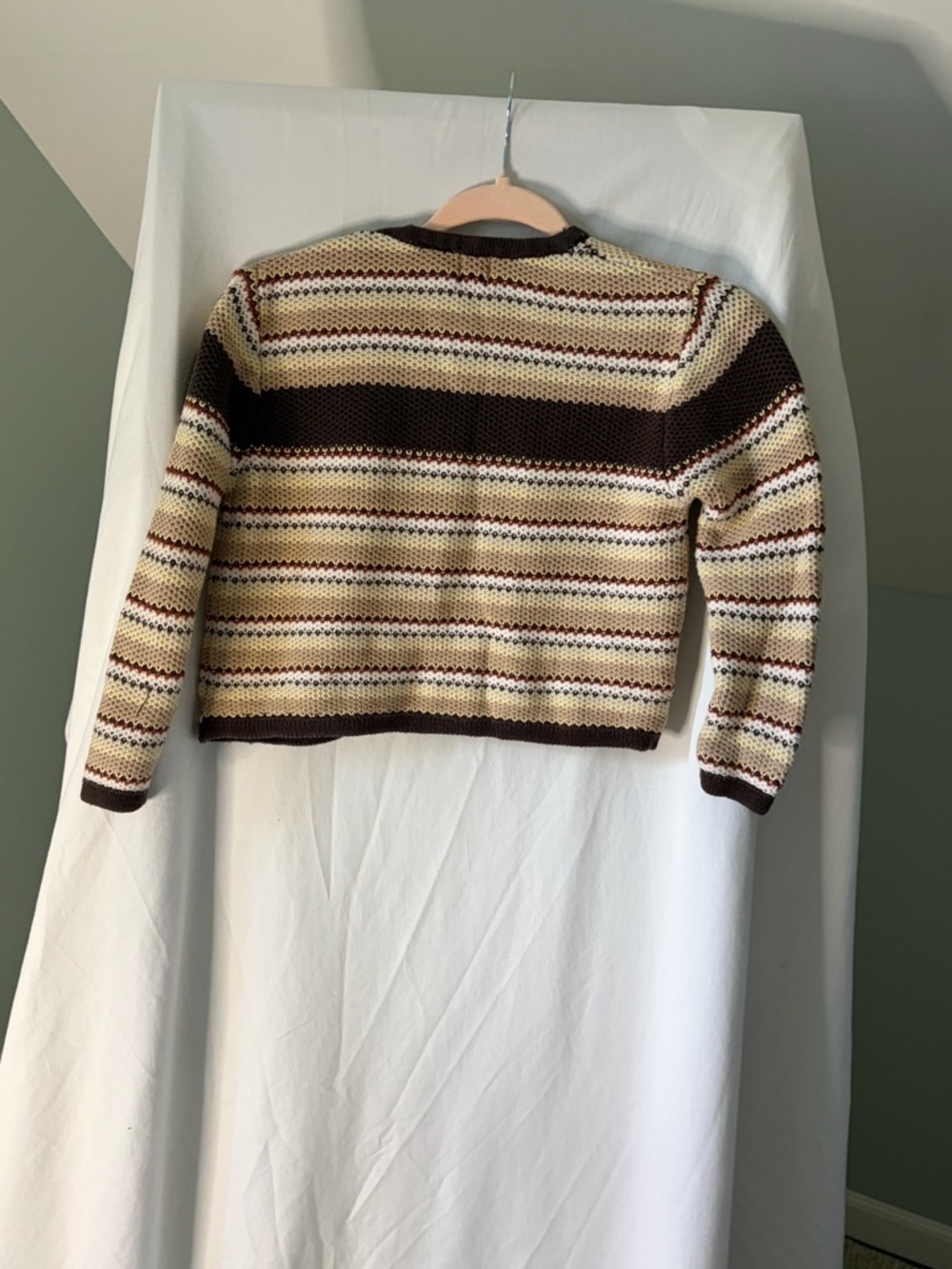 Vintage GAP Striped Knit Cropped Cardigan in Brown, Cream & Yellow - Picture 5 of 7